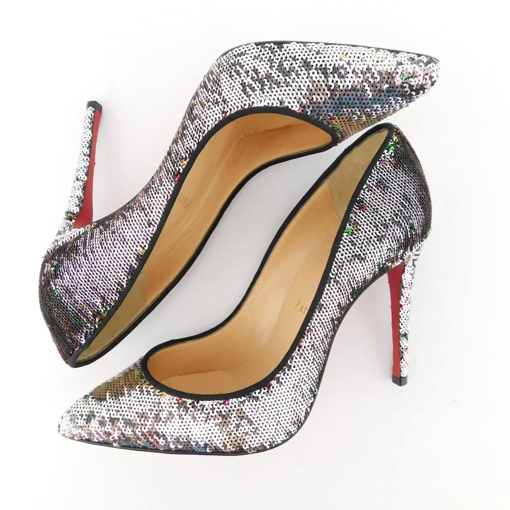 CHRISTIAN LOUBOUTIN Reversible Sparkly Sequin Heel Pumps 37 - Picture 5 of 10